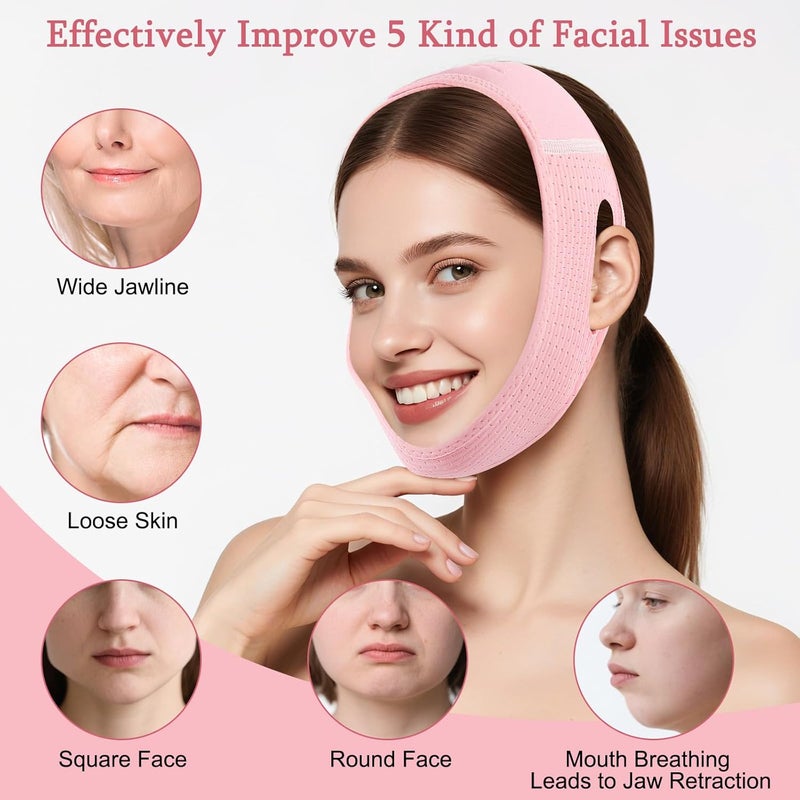 Skqi Face Lift V Line Lifting Jawline Shaper Chin Strap for Sleeping, Women Skin Sagging, Mouth Breath Jaw Retraction (Pink) - Image 2